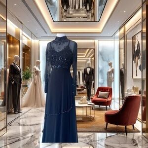Judith Ann Silk Chiffon Embellished Black Formal‎ Evening Dress Sz S Beaded Gown